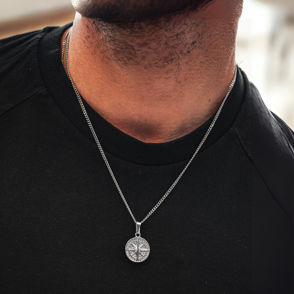 Mini Silver Compass Pendant Necklace - Men's Silver Necklace | Twistedpendant