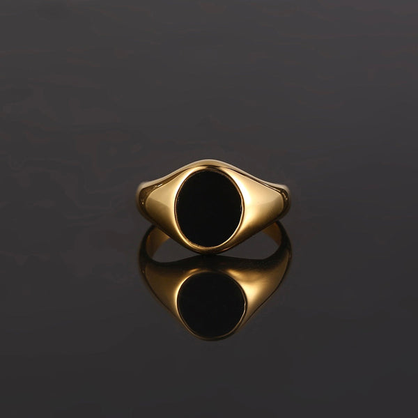 Mens Gold 18K Signet Ring - Black Onyx Ring - By Twistedpendant