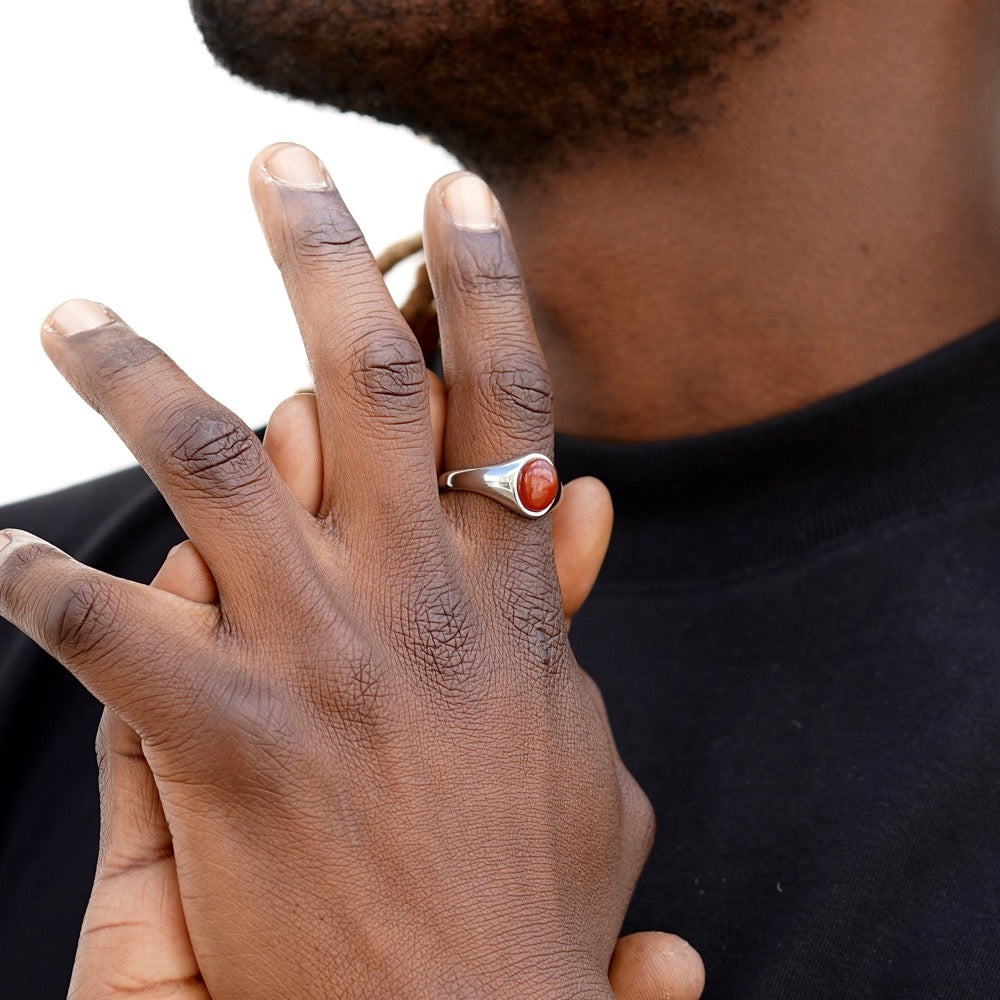 Red Agate Signet Ring - Gold