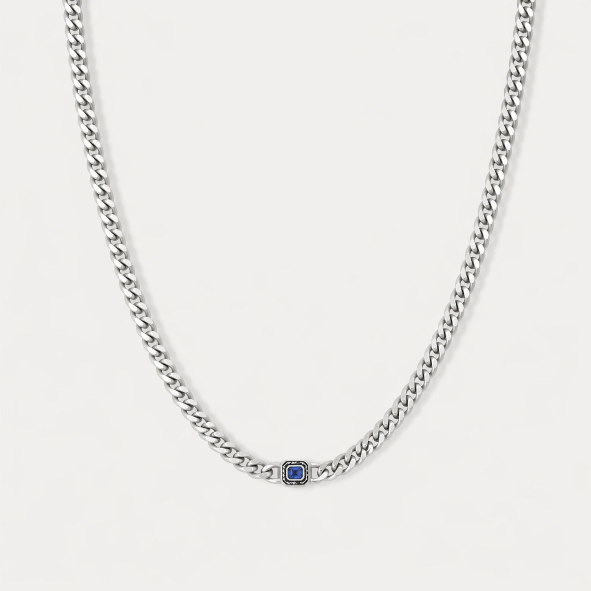 Sapphire Cuban Chain (4MM) - Silver