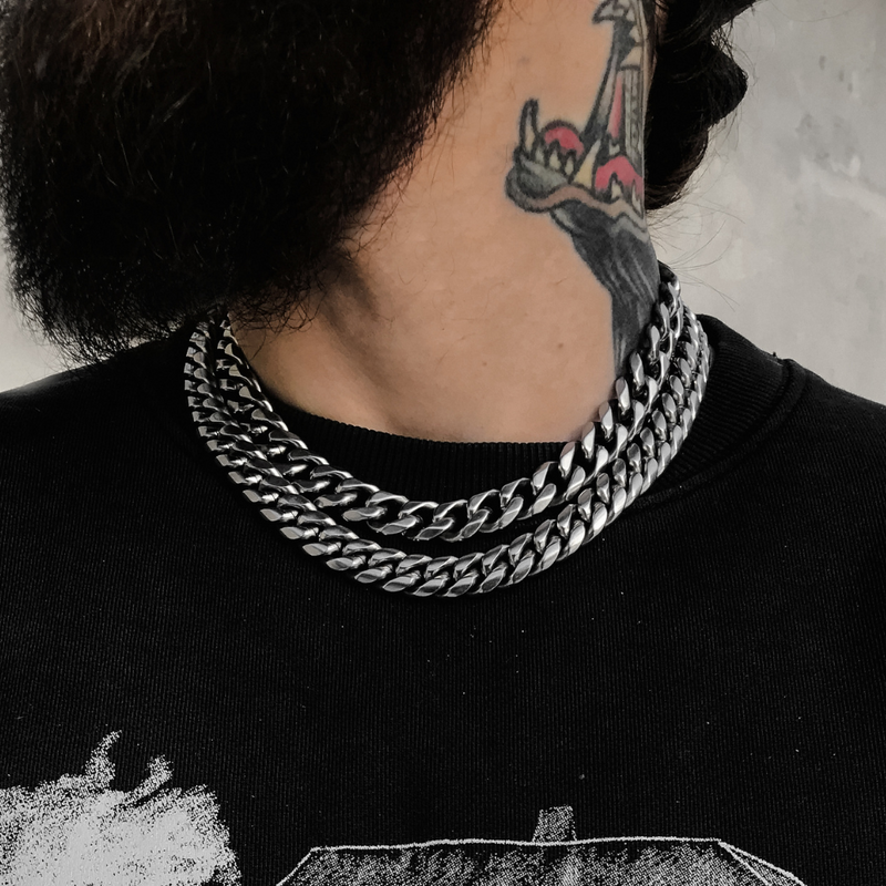 Thick silver necklace deals