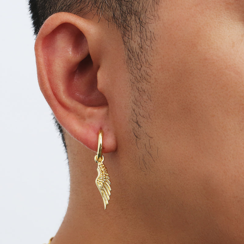 14K Gold Wing Earring - Mens Dangle Earrings | Twistedpendant