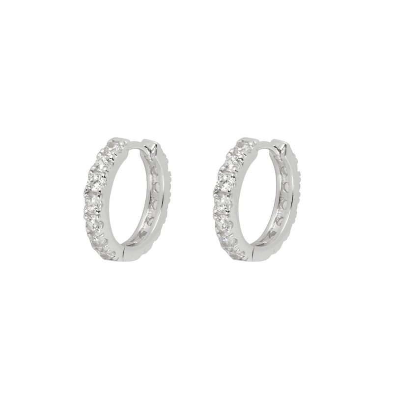 Silver Diamond Hoop Earrings 15MM