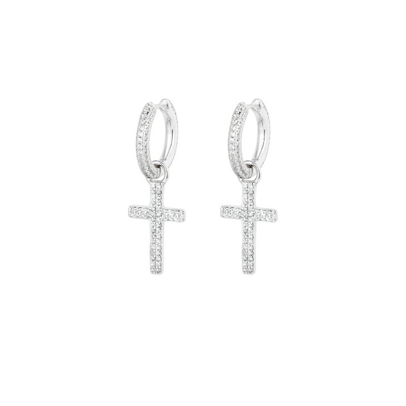 Diamond cross earrings dangle mens deals