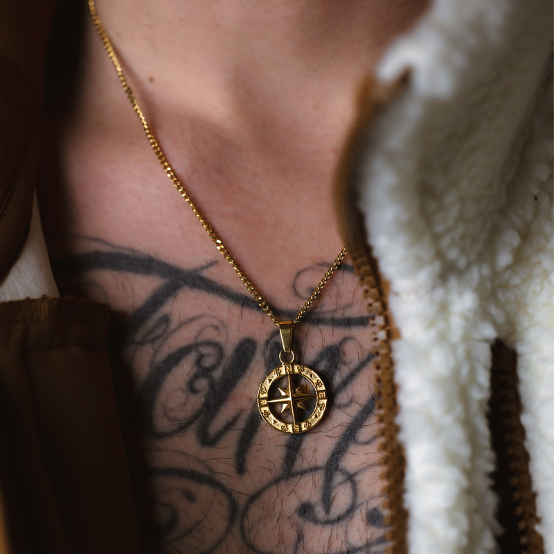 North Star Compass - Gold Pendant Necklace For Men By Twistedpendant