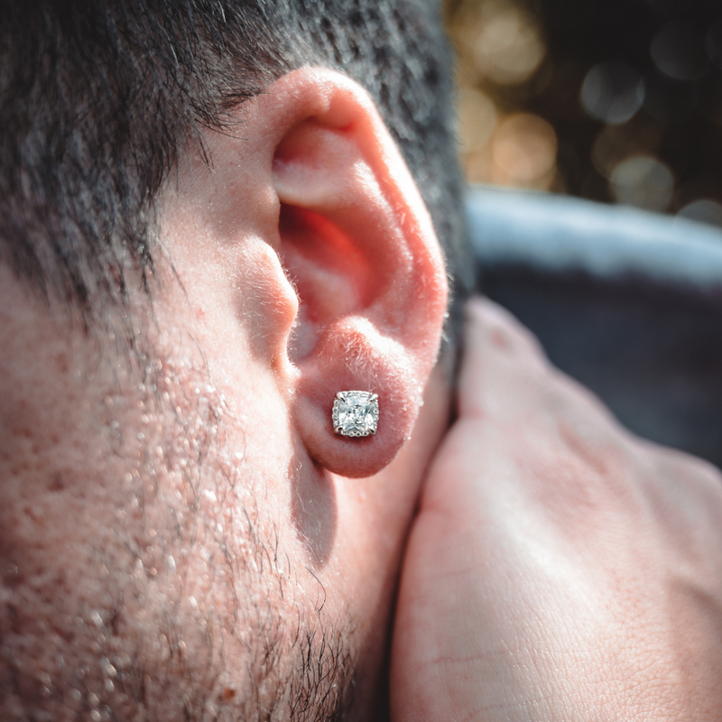 Silver Square Diamond Stud Earrings - Mens Earrings | By Twistedpendant