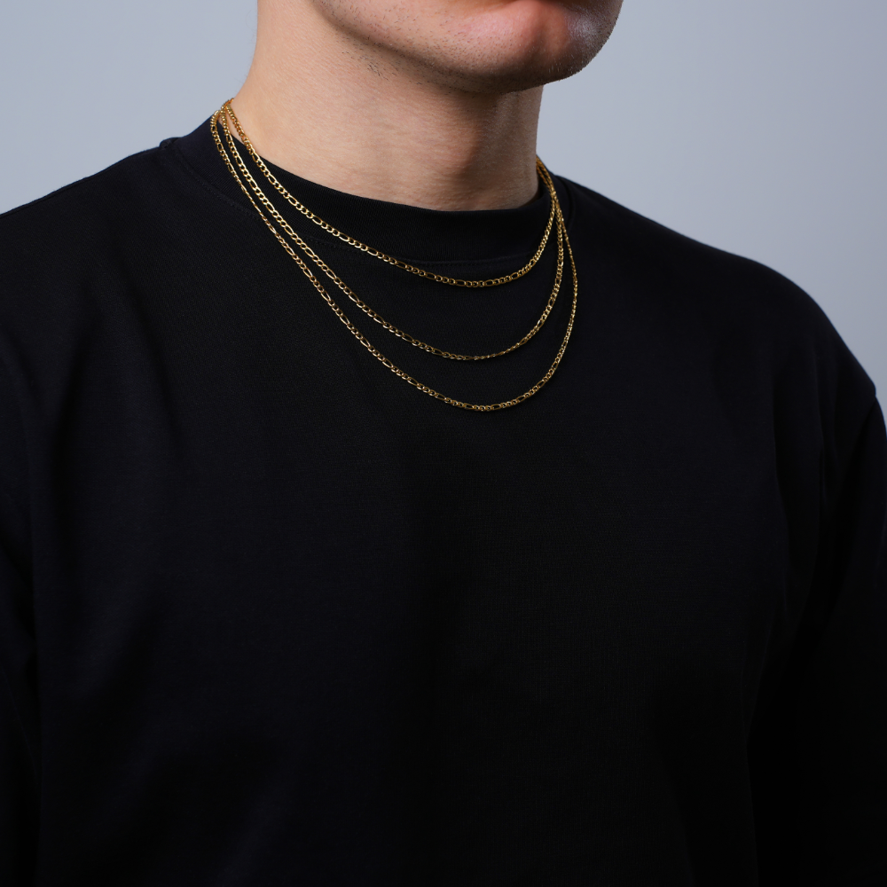 18K Gold Figaro Chain (3MM) For Men - Mens Gold Chain | Twistedpendant