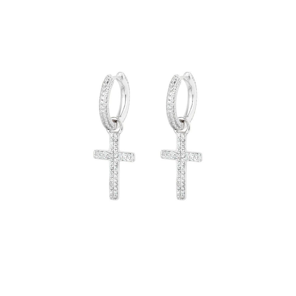Diamond Cross Dangle Earring - Men's Silver Earings | Twistedpendant