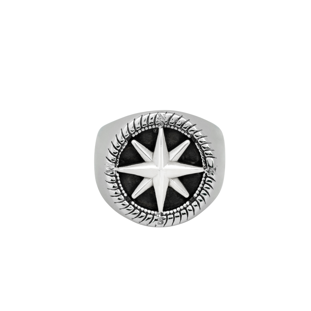 Silver Compass Ring - Mens Silver Signet Rings - By Twistedpendant