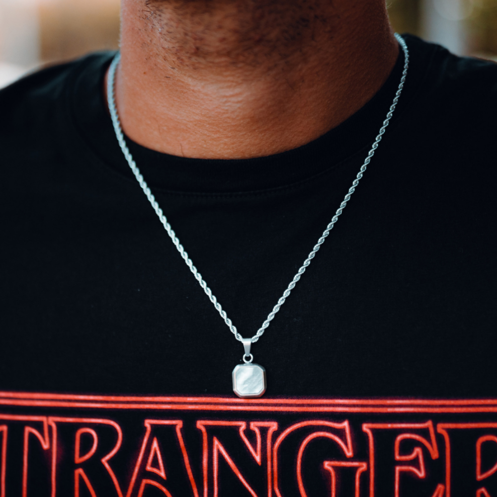 Pearl Necklace - Silver Pearl Necklace for Men - By Twistedpendant