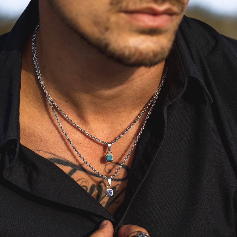 Mini Lapis Lazuli Pendant | Silver Necklace For Men - By Twistedpendant