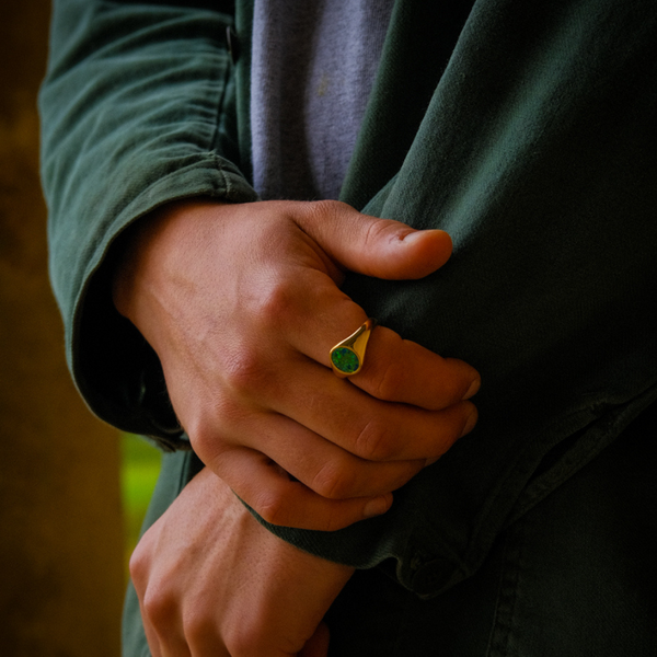 Opal Signet Ring For Men - Mens Gold Signet Rings - By Twistedpendant