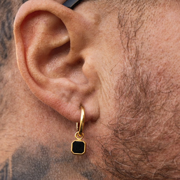 Mens Gold Earrings - Mens Black Onyx Dangle Earrings By Twistedpendant