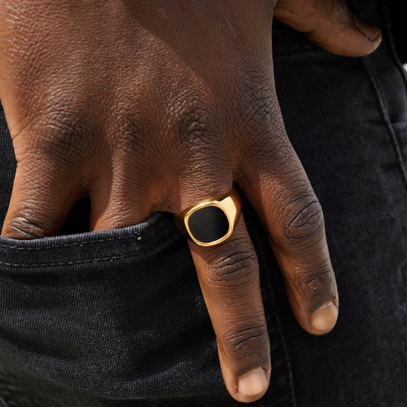 Large Gold Signet Ring, Black Onyx Ring - Mens Ring | By Twistedpendant