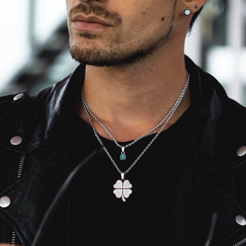Men's Silver Four Leaf Clover - Men's Silver Necklace | Twistedpendant