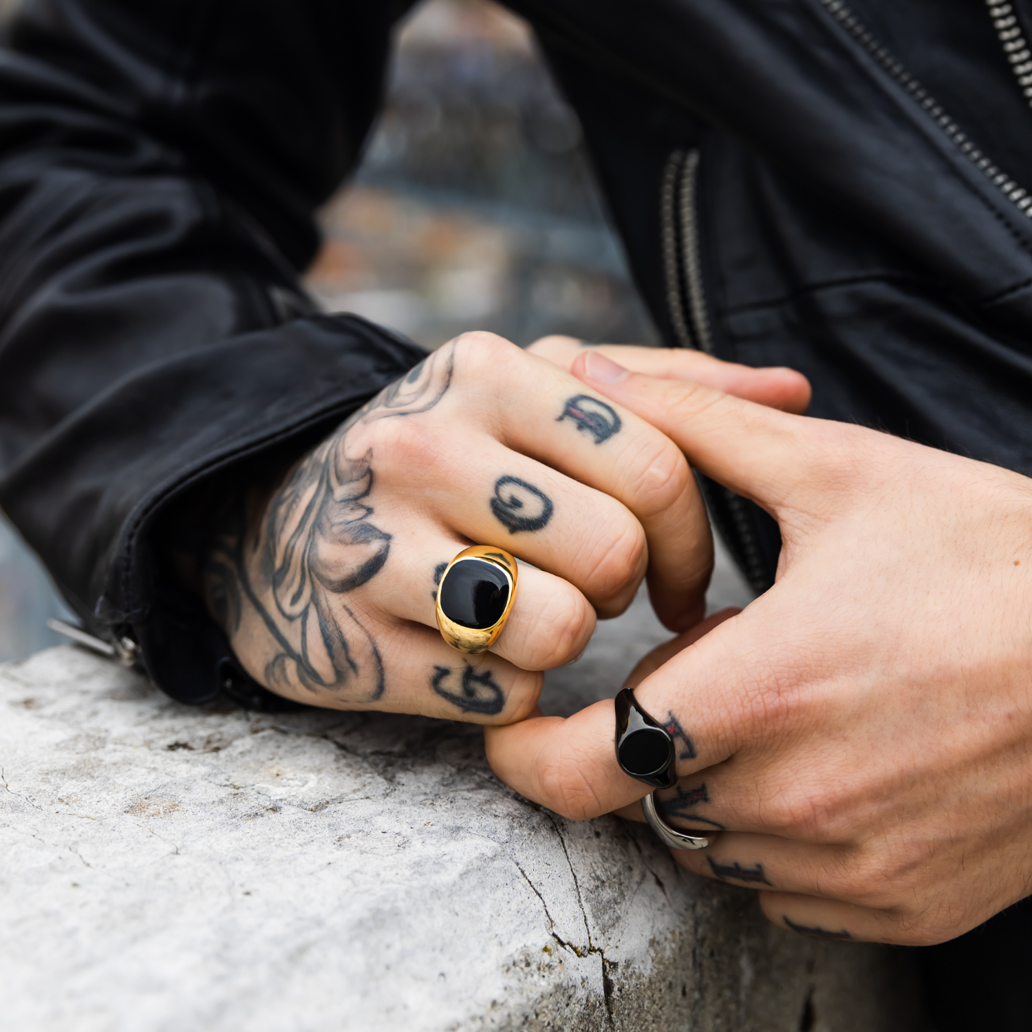 Gold Signet Ring Men - Black Stone Mens Signet Rings - By Twistedpendant