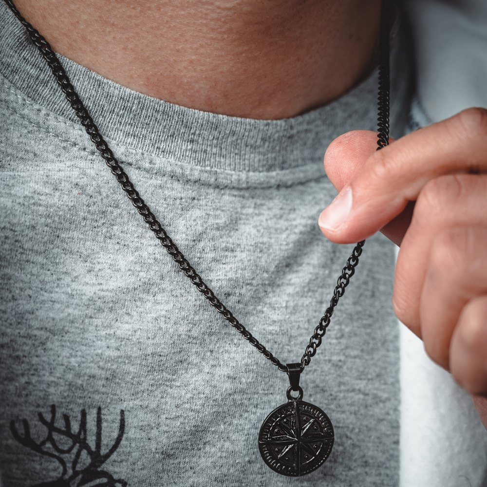 Men's Black Compass Pendant Necklace - Men's Black Necklace | Twistedpendant