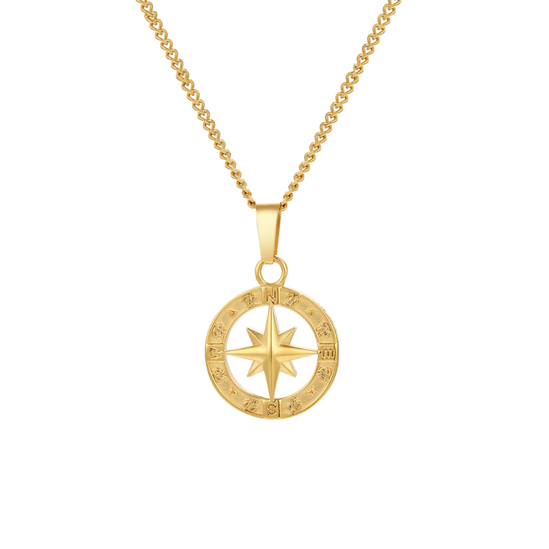 North Star Compass - Gold Pendant Necklace For Men By Twistedpendant
