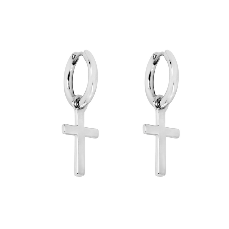 925 Sterling Silver Cross Dangle Earring - Men's Silver Earings | Twistedpendant