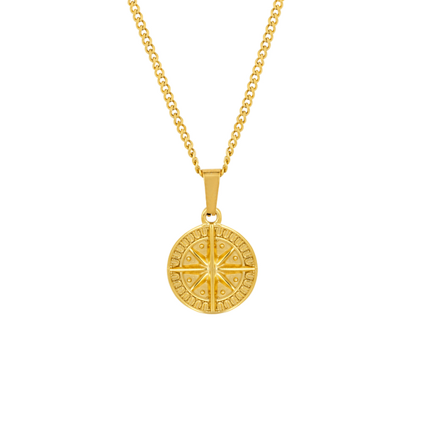 Mini Gold Compass Pendant Necklace - Men's Gold Necklace | Twistedpendant
