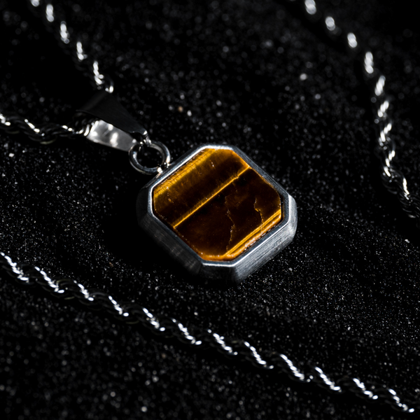 Tigers Eye Gemstone Necklace - Mens Silver Necklace - By Twistedpendant