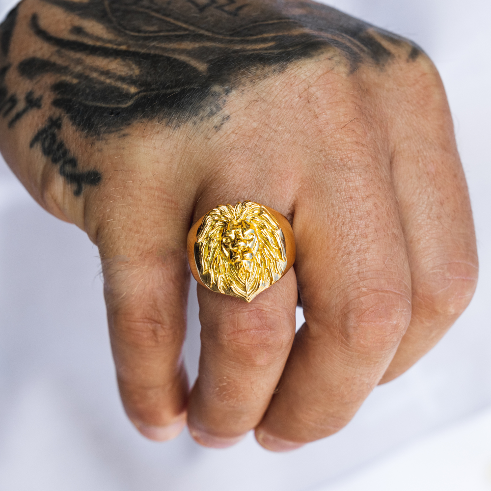 18K Gold Lion Ring - Mens Gold Signet Rings - By Twistedpendant