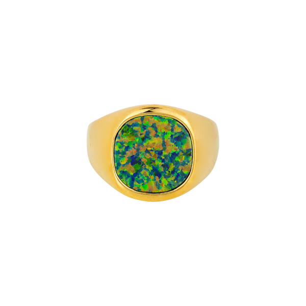 Large Gold Signet Ring, Green Opal Ring - Mens Ring | By Twistedpendant