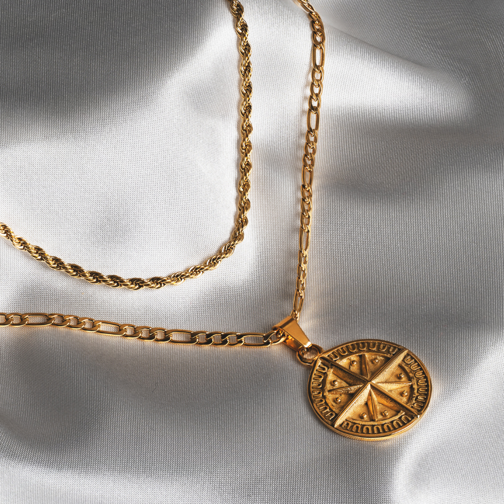 Men's Gold Compass Pendant Necklace - Men's Gold Necklace | Twistedpendant