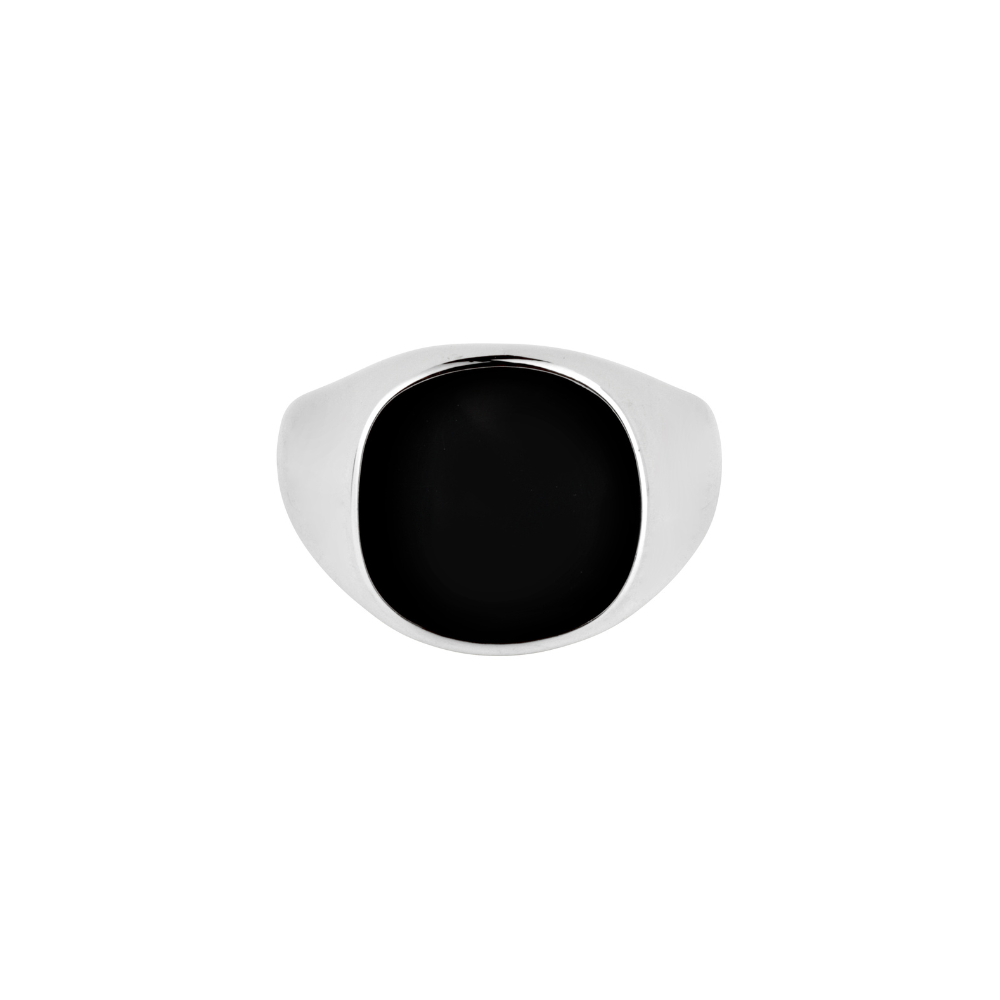Black Polished Signet Ring - Silver | Mens Silver Ring | Twistedpendant