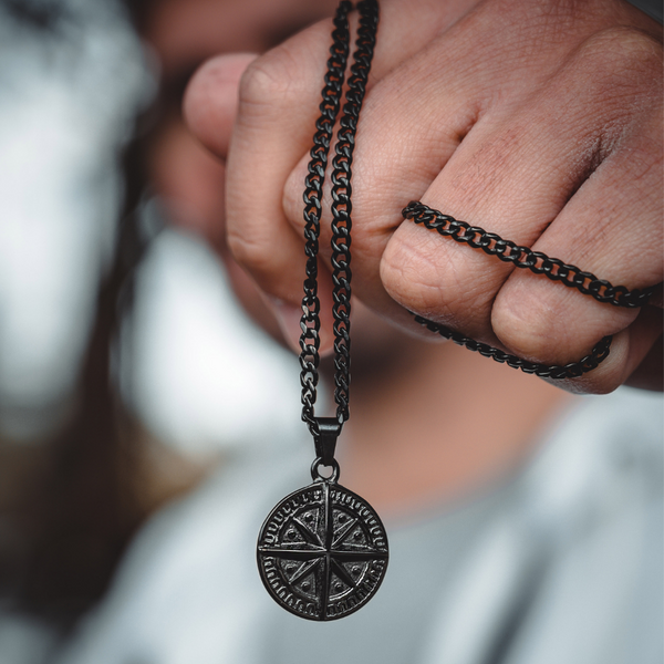 Men's Black Compass Pendant Necklace - Men's Black Necklace | Twistedpendant