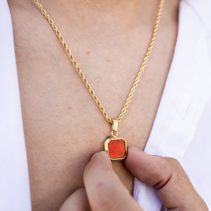 Red & Gold Onyx Pendant - Gemstone Necklace For Men | Twistedpendant