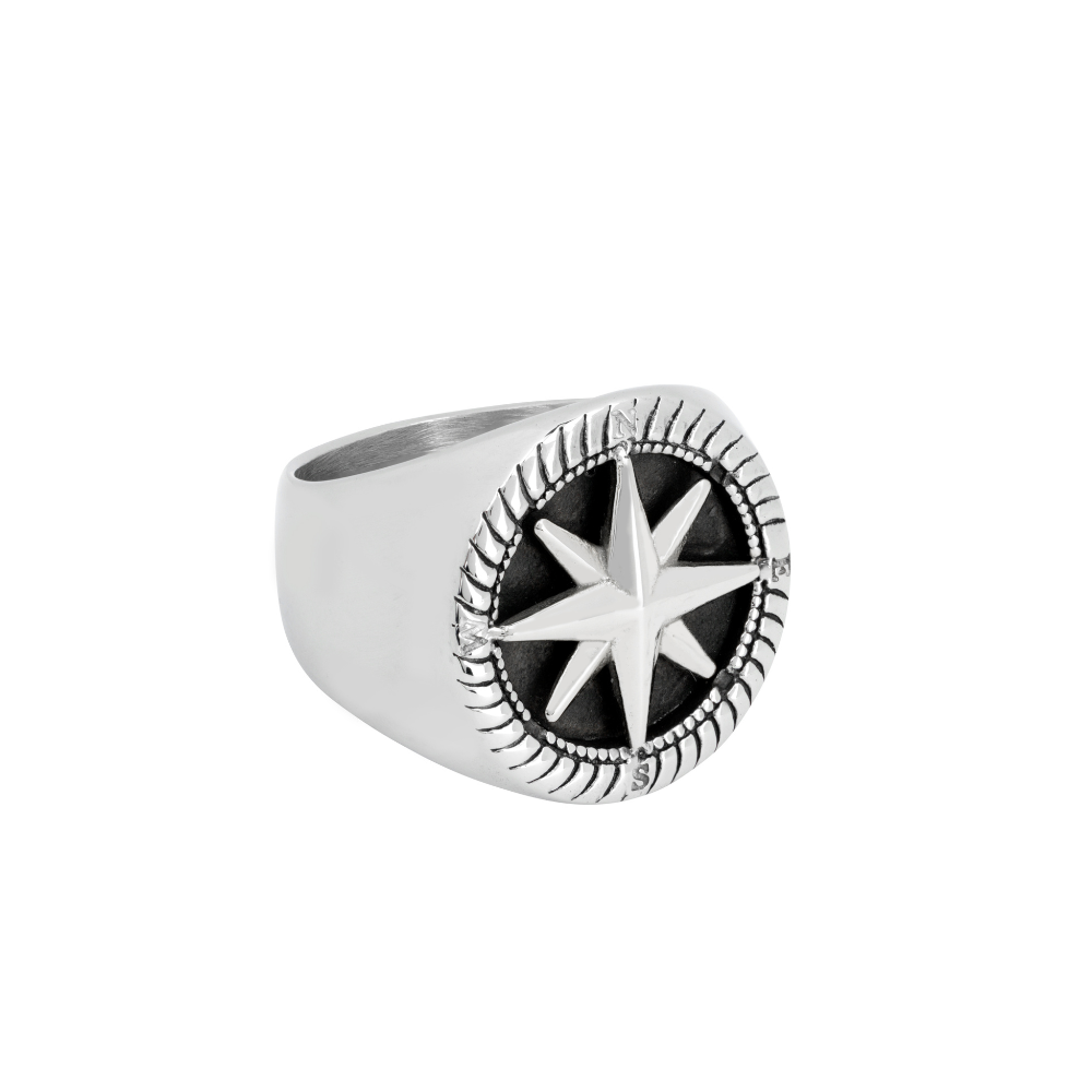 Silver Compass Ring - Mens Silver Signet Rings - By Twistedpendant