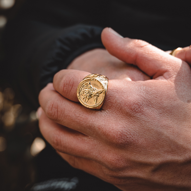 Men's Gold Ring - Buy St Michael Gold Signet Rings | Twistedpendant