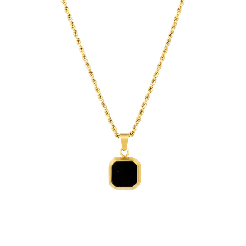 Onyx and 2025 gold pendant