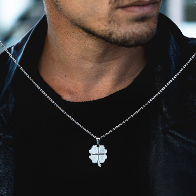 Men's Silver Four Leaf Clover - Men's Silver Necklace | Twistedpendant