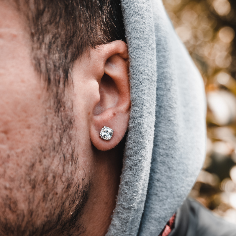 Silver Square Diamond Stud Earrings - Mens Earrings | By Twistedpendant