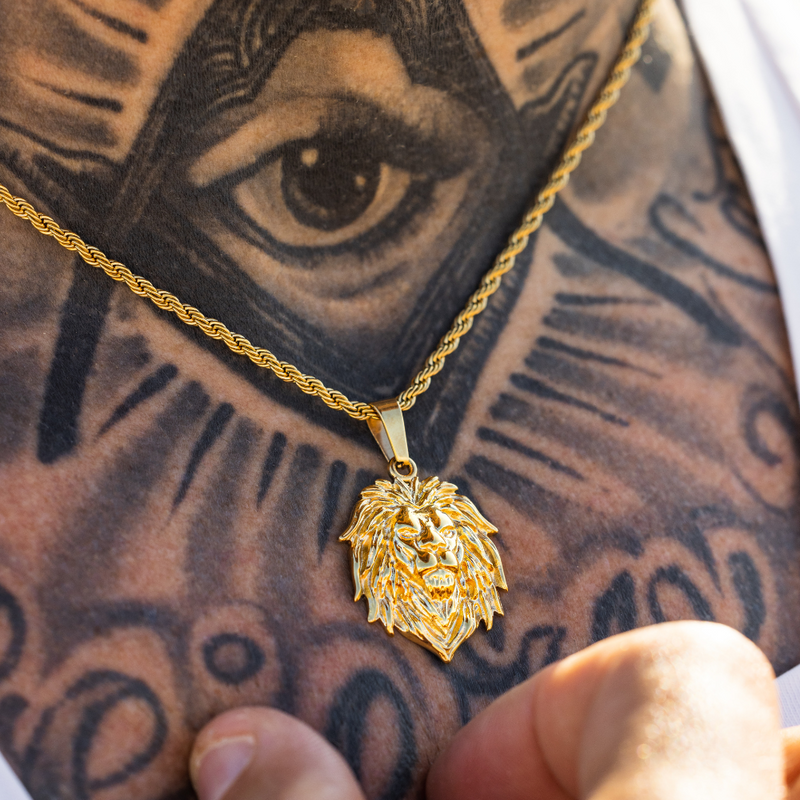 Mens gold lion online necklace