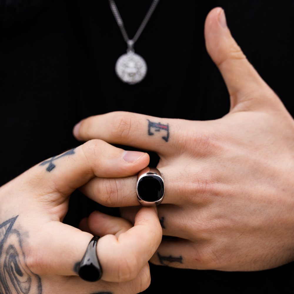 Black Polished Signet Ring - Silver | Mens Silver Ring | Twistedpendant