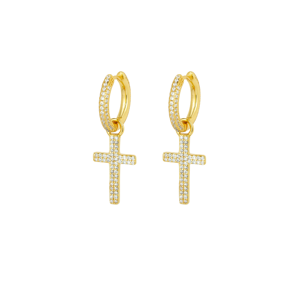 Diamond Cross Dangle Earring - Men's Gold Earings | Twistedpendant