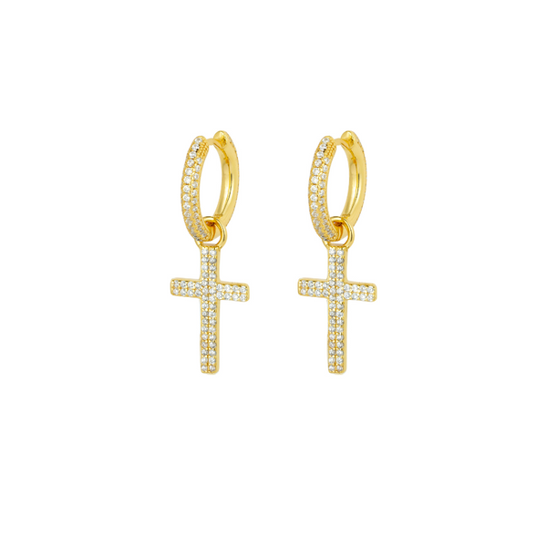 Gold diamond cross deals earrings