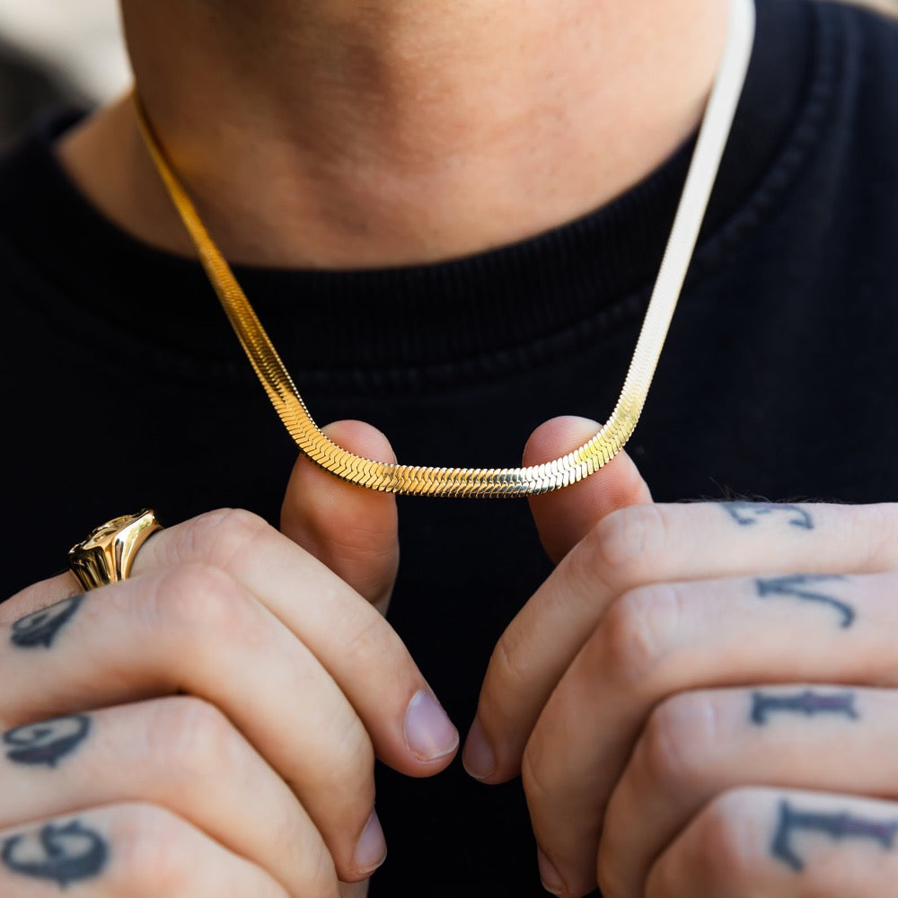 HOT Flat Snake Snake Link Chain Necklace Mens Silver Flat