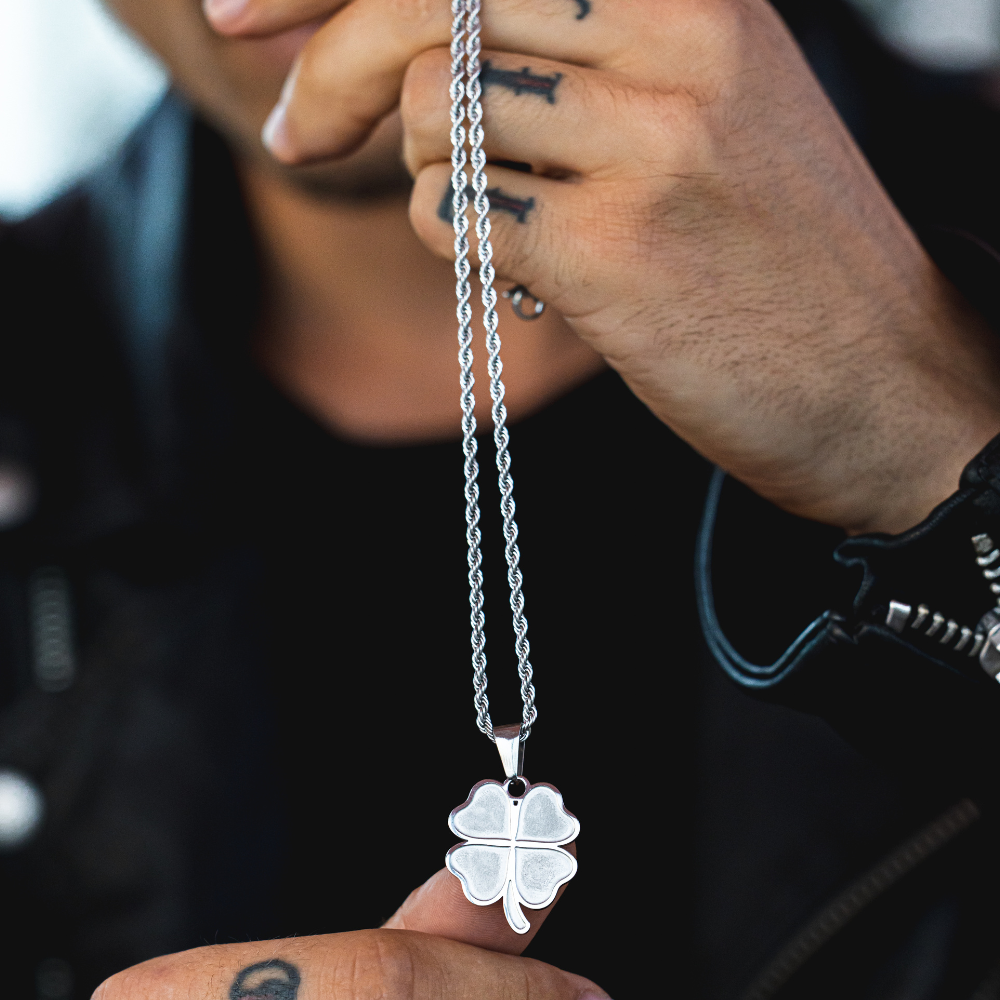 Men's Silver Four Leaf Clover - Men's Silver Necklace | Twistedpendant