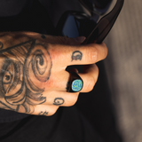 Large Black Signet Ring, Green Opal Ring - Mens Ring | By Twistedpendant