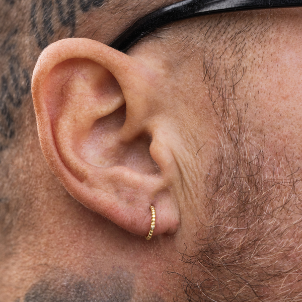 Thin Gold Ridged Hoop Earrings - Mens Hoop Earrings By Twistedpendant