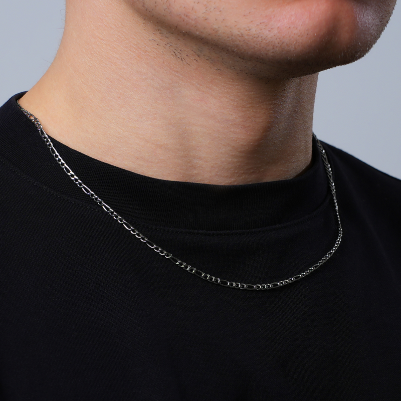 Mens silver 2025 figaro chain necklace