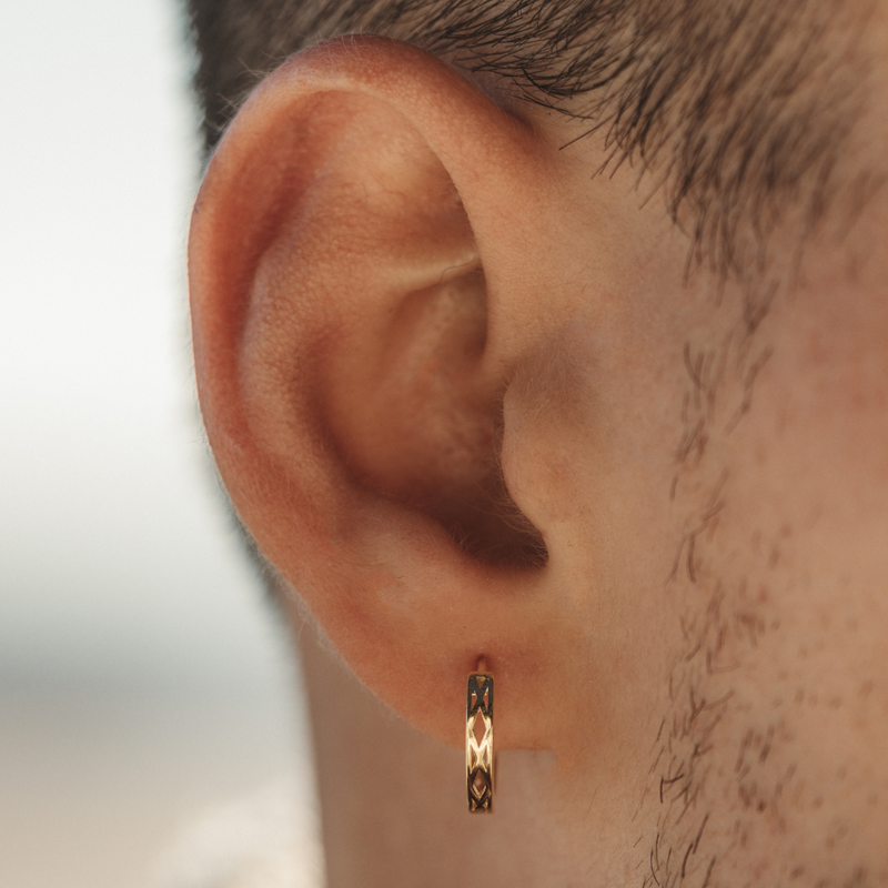 Mens Gold Hoop Earrings | Patterned Hoop Earrings - Twistedpendant