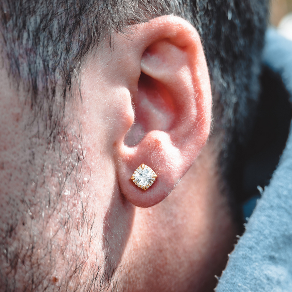 Gold Square Diamond Stud Earrings - Mens Earrings | By Twistedpendant