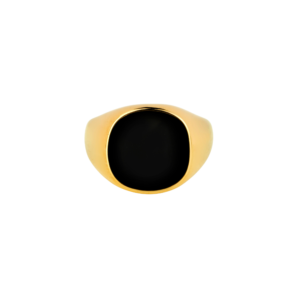 Gold Signet Ring Men - Black Stone Mens Signet Rings - By Twistedpendant
