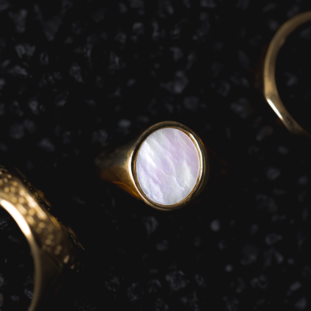 Pearl Signet Ring - Gold | Mens Gold Rings - By Twistedpendant
