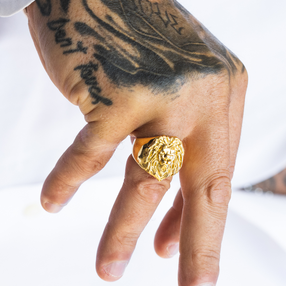 18K Gold Lion Ring - Mens Gold Signet Rings - By Twistedpendant